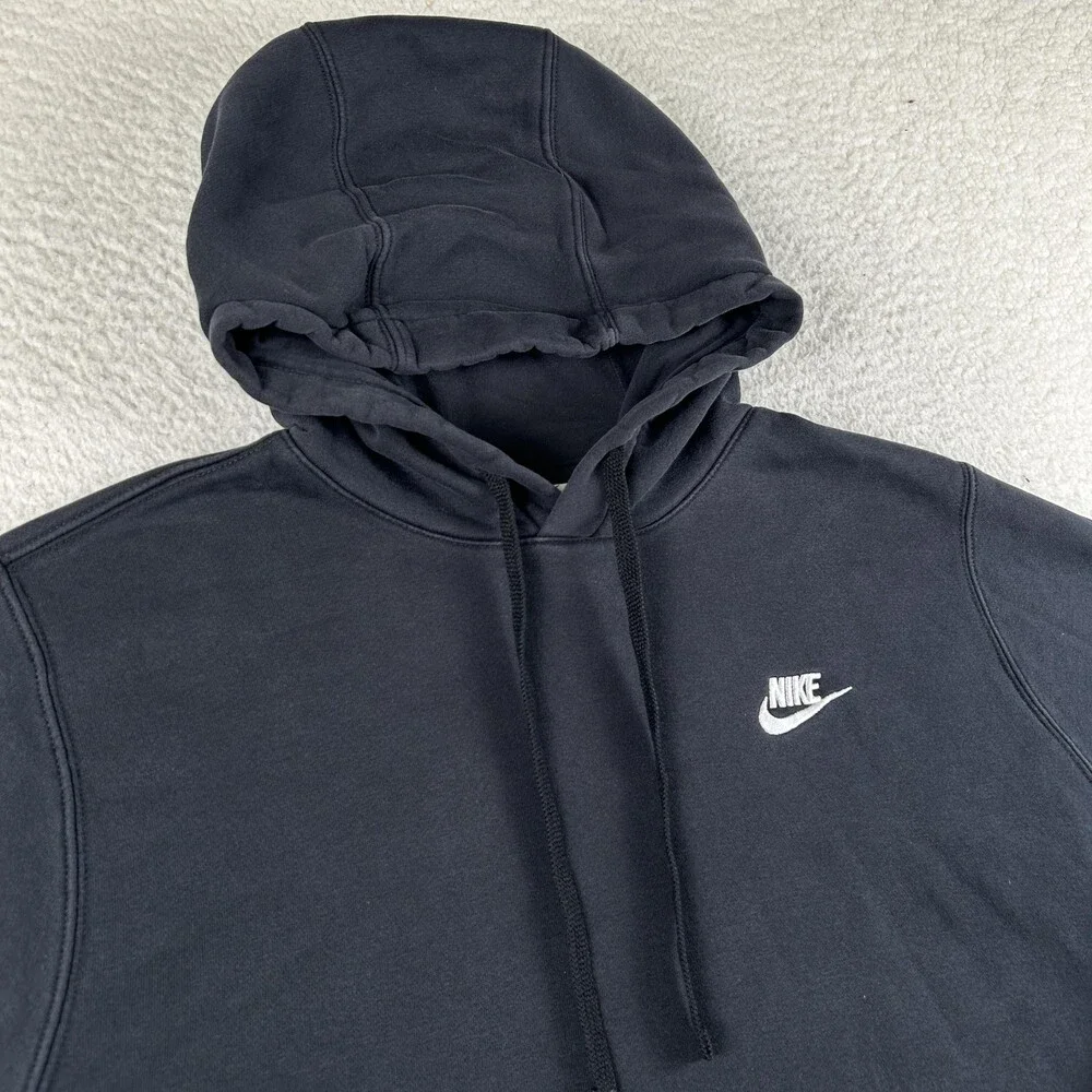 Nike Hoodie Mens Small Black Club Fleece Pullover Sweatshirt Swoosh Logo